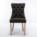 High-end Tufted Solid Wood Contemporary Flax Upholstered Linen Dining Chair with Wood Legs Nailhead Trim 2-Pcs Set