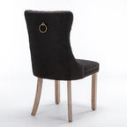 High-end Tufted Solid Wood Contemporary Flax Upholstered Linen Dining Chair with Wood Legs Nailhead Trim 2-Pcs Set