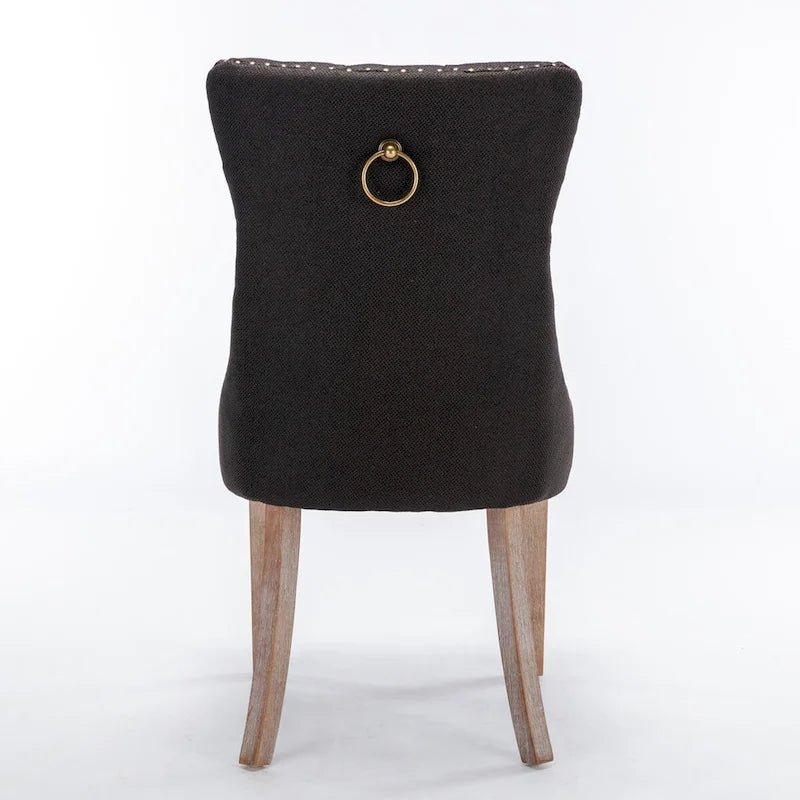 High-end Tufted Solid Wood Contemporary Flax Upholstered Linen Dining Chair with Wood Legs Nailhead Trim 2-Pcs Set