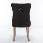 High-end Tufted Solid Wood Contemporary Flax Upholstered Linen Dining Chair with Wood Legs Nailhead Trim 2-Pcs Set