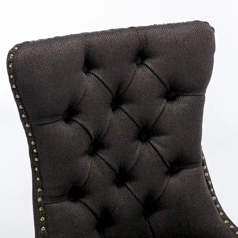 High-end Tufted Solid Wood Contemporary Flax Upholstered Linen Dining Chair with Wood Legs Nailhead Trim 2-Pcs Set