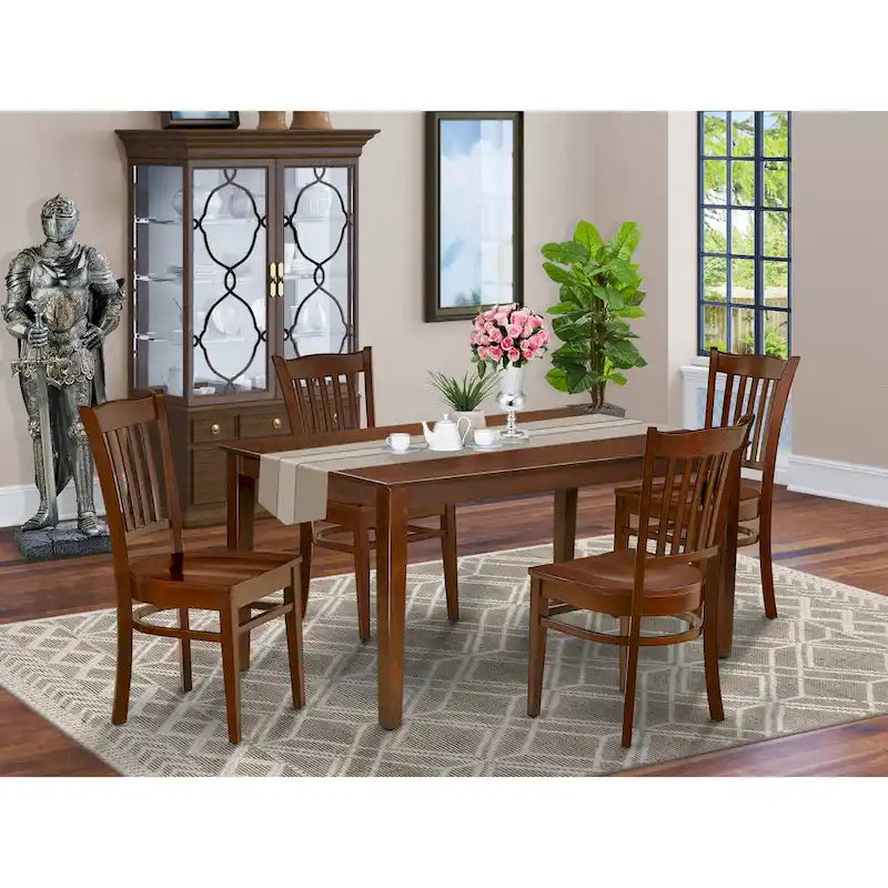 Mahogany Rectangle Dining Table Set with Wooden Seat Chairs (3 or 5 Piece)