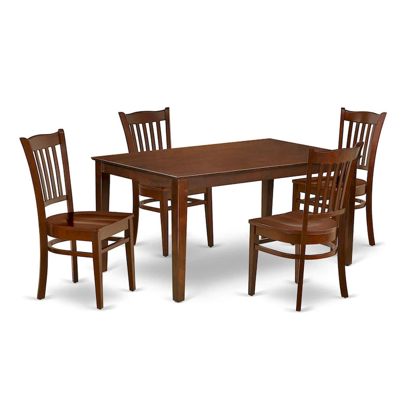 Mahogany Rectangle Dining Table Set with Wooden Seat Chairs (3 or 5 Piece)