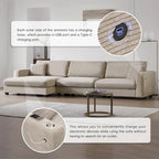 Oversized Corduroy Sectional Sofa,L Shaped Cloud Couch with USB Charging Port,Cup Holder,Deep Seat Sofa Bed with 50 Chaise