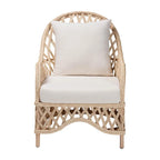 Florence Bohemian Ivory Braided Rattan Arm Chair with Removable Cushion