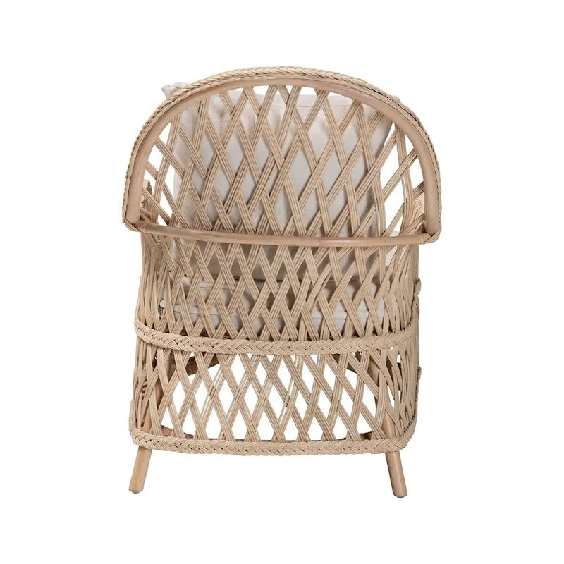 Florence Bohemian Ivory Braided Rattan Arm Chair with Removable Cushion