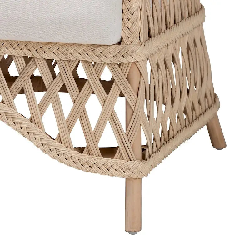 Florence Bohemian Ivory Braided Rattan Arm Chair with Removable Cushion