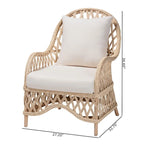 Florence Bohemian Ivory Braided Rattan Arm Chair with Removable Cushion
