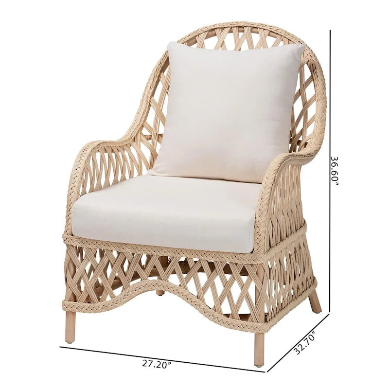 Florence Bohemian Ivory Braided Rattan Arm Chair with Removable Cushion