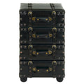 Black Faux Leather Vintage 4-Drawer Chest with Buckle Straps & Gold Stud Details