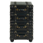 Black Faux Leather Vintage 4-Drawer Chest with Buckle Straps & Gold Stud Details