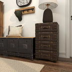 Black Faux Leather Vintage 4-Drawer Chest with Buckle Straps & Gold Stud Details
