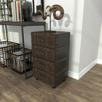 Black Faux Leather Vintage 4-Drawer Chest with Buckle Straps & Gold Stud Details