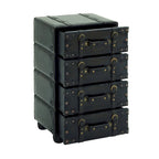 Black Faux Leather Vintage 4-Drawer Chest with Buckle Straps & Gold Stud Details