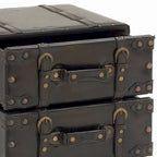 Black Faux Leather Vintage 4-Drawer Chest with Buckle Straps & Gold Stud Details