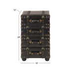Black Faux Leather Vintage 4-Drawer Chest with Buckle Straps & Gold Stud Details